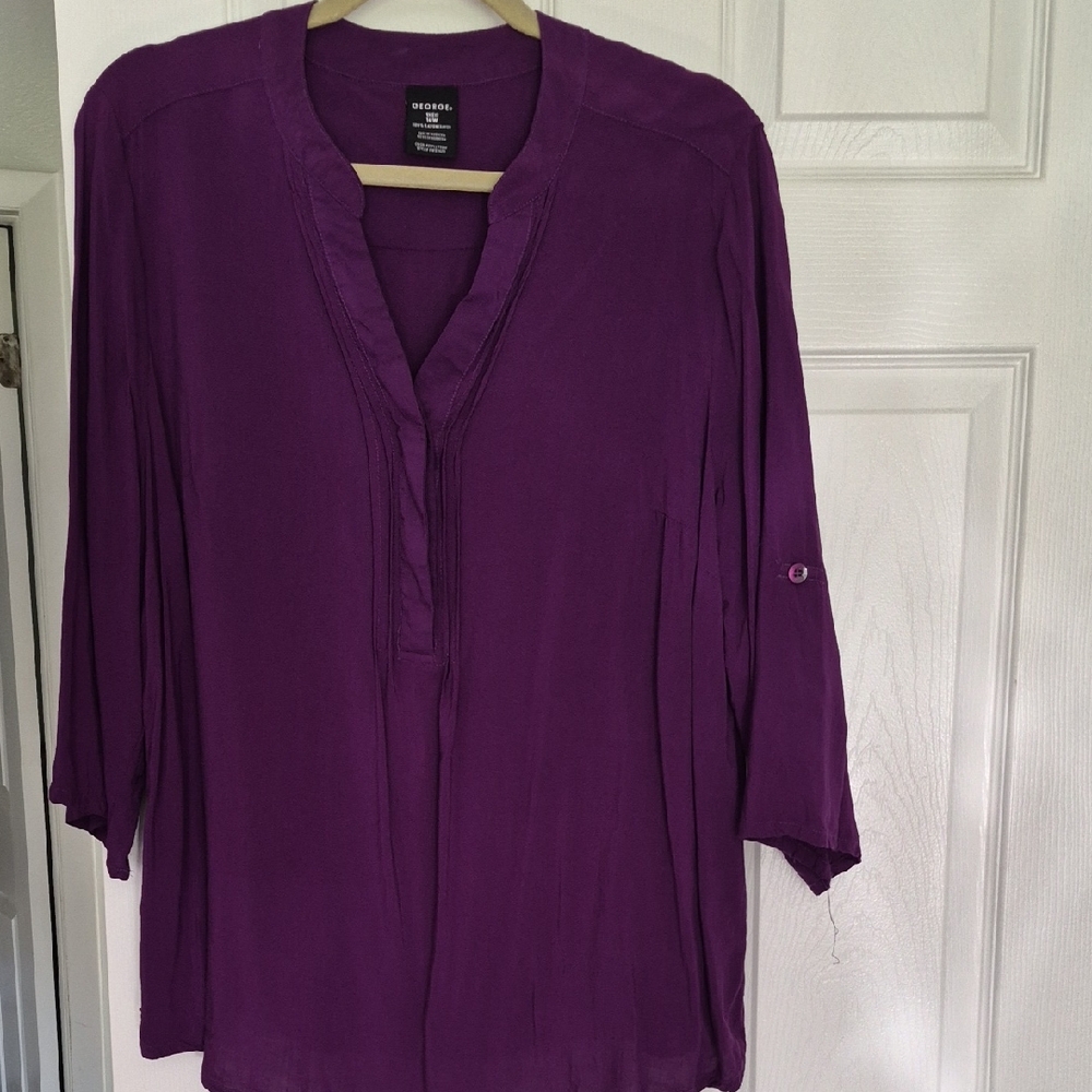 ♥️$5 DEAL George Deep Purple Split-Neck Tunic Blouse 1X